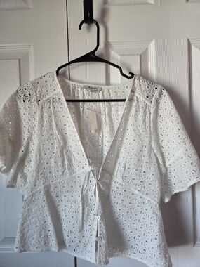 Madewell White Eyelet Tie-Front Blouse